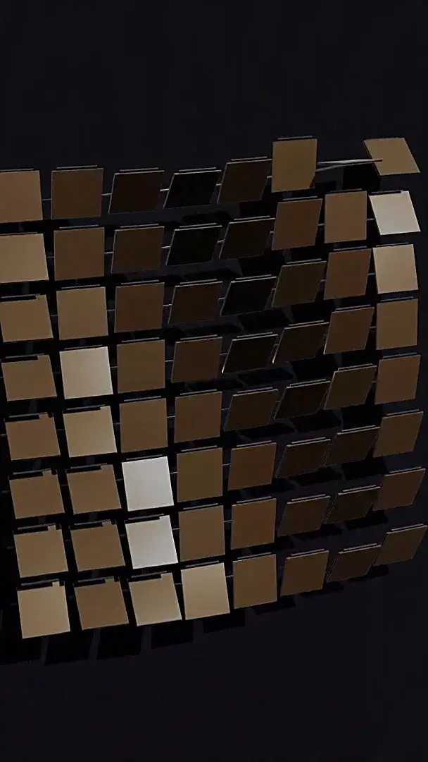 Bronze square panels at different angles against black
